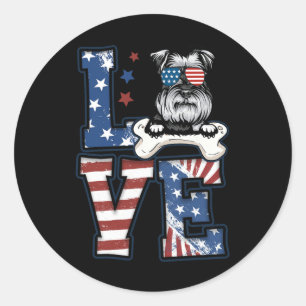 Adesivo Redondo 4 De Julho Decor Patriotic Love Schnauzer Dog Usa