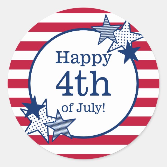 Adesivo Redondo 4 de julho Estrelas e Stripes Moderno Patriótico (Frente)