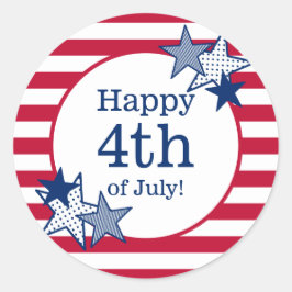 Adesivo Redondo 4 de julho Estrelas e Stripes Moderno Patriótico