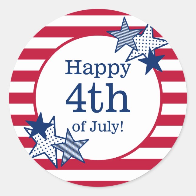 Adesivo Redondo 4 de julho Estrelas e Stripes Moderno Patriótico (Frente)