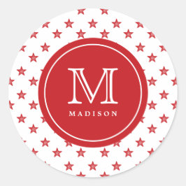 Adesivo Redondo 4 De Julho Estrelas Red Monograma Name Sticker
