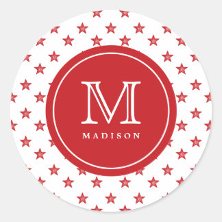 Adesivo Redondo 4 De Julho Estrelas Red Monograma Name Sticker
