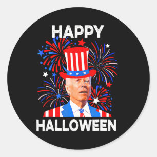 Adesivo Redondo 4 De Julho Feliz Halloween Biden Confuso Engraçado