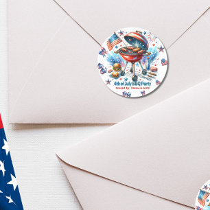 Adesivo Redondo 4 de julho Festa de Churrasco da Reunião Familiar 