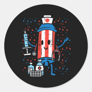 Adesivo Redondo 4 de julho Firecracker Enfermeiro Funny America Sc