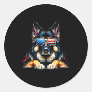 Adesivo Redondo 4 de julho Fla German shepherd Americana Patriótic