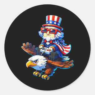 Adesivo Redondo 4 de Julho Gamer Patriótico Tio Sam Retro Pixel