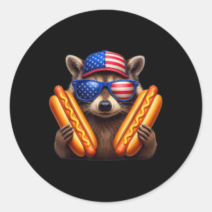Adesivo Redondo 4 de julho Hotdog Funny Raccoon Patriotic Cute Us