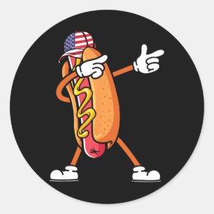 Adesivo Redondo 4 de Julho Hotdog Sungles Bandeira da América Inde