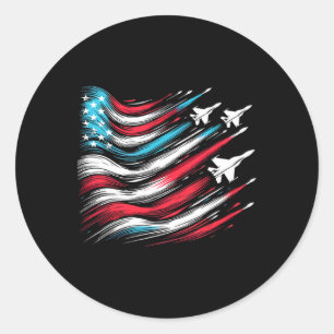 Adesivo Redondo 4 De Julho Jet American Flag Patriótico Usa Para M