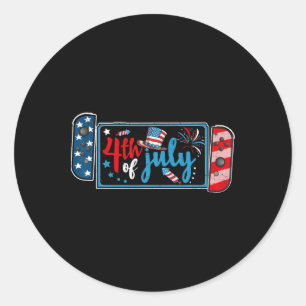 Adesivo Redondo 4 de julho Jogo de vídeo American Gamer Kids me dá