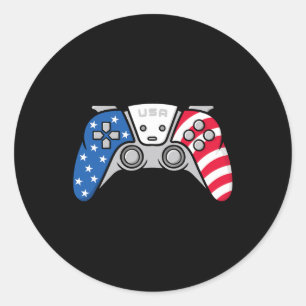 Adesivo Redondo 4 De Julho Jogo De Vídeo Gamepad Usa American Flag