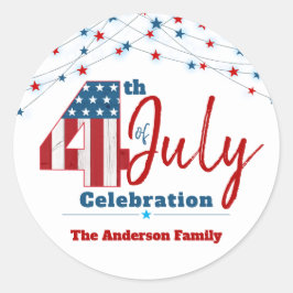 Adesivo Redondo 4 de julho Moderno Patriótico Vermelho Branco Azul