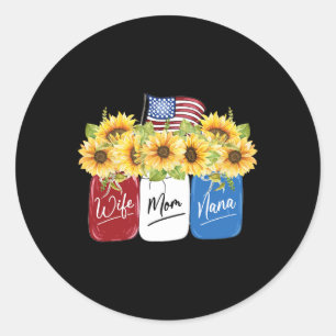 Adesivo Redondo 4 De Julho Mulher Mãe Nana Sunflower Com Americana