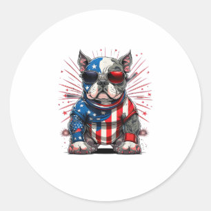 Adesivo Redondo 4 de julho Patriótico Americano Bully Dog Bandeira