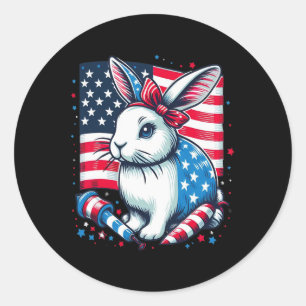 Adesivo Redondo 4 De Julho Patriótico Bunny Eua American Flag Rabb