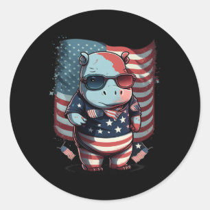 Adesivo Redondo 4 De Julho Patriótico Hippo, Bandeira Americana