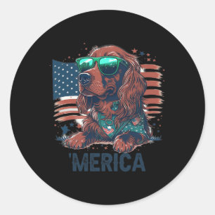 Adesivo Redondo 4 De Julho Patriótico Irlandês Setter Dog Merica