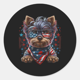 Adesivo Redondo 4 De Julho Patriótico Yorkie Dog Bandeira American