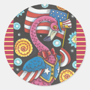 Adesivo Redondo 4 DE JULHO PINK FLAMINGO STICKERS Round * Folha
