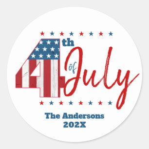 Adesivo Redondo 4 de julho Red White Blue USA Flag Modern Bold