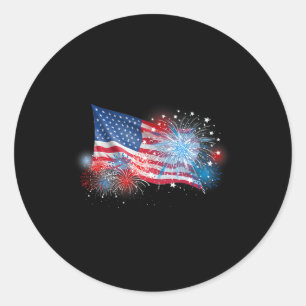 Adesivo Redondo 4 De Julho, Red White E Blue Fireworks Mostram Nos