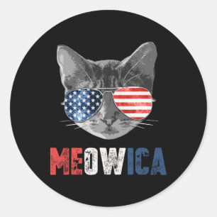Adesivo Redondo 4 De Julho Shirt Meowica American Flag Cat