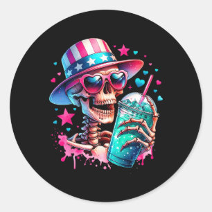 Adesivo Redondo 4 De Julho Skeleton Retro Trendy Mãe Skull Mama L