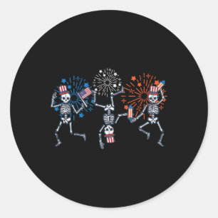 Adesivo Redondo 4 de julho Skeletons dança fogos de artifício mulh