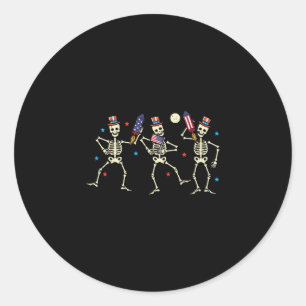 Adesivo Redondo 4 de julho Skeletons Dançando Bandeiras Ossos Patr