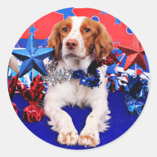 Adesivo Redondo 4 de julho - Spaniel de Brittany - Charlie