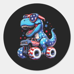 Adesivo Redondo 4 De Julho T Rex Dino Trex Dinosaur Monster Truck