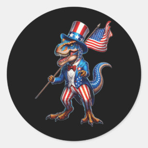 Adesivo Redondo 4 De Julho T-rex Usa Patriótica American Flag Dino
