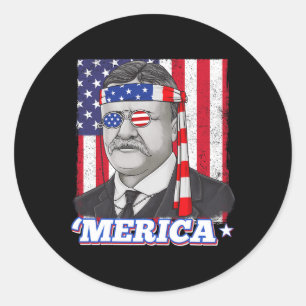 Adesivo Redondo 4 De Julho Theodore Roosevelt Merica Patriótica EU