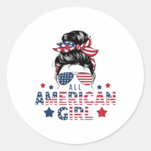 Adesivo Redondo 4 De Julho Todas As Meninas Americanas Mensageiras