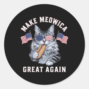 Adesivo Redondo 4 De Julho Torne O Excelente Meowica Novamente Pat