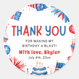 Adesivo Redondo 4 de julho Vermelho Azul Azul Aniversário Obrigado