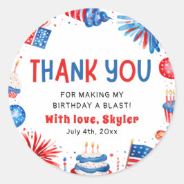 Adesivo Redondo 4 de julho Vermelho Azul Azul Aniversário Obrigado