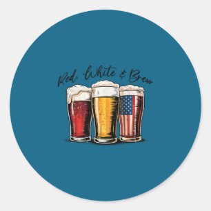 Adesivo Redondo 4 de julho vermelho branco e cerveja engraçada ame