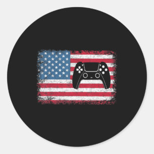 Adesivo Redondo 4 de julho Vídeo Game Gamer Kids Men USA