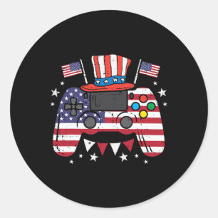 Adesivo Redondo 4 de julho Video Gamer USA Flag Gaming Patriot Boy