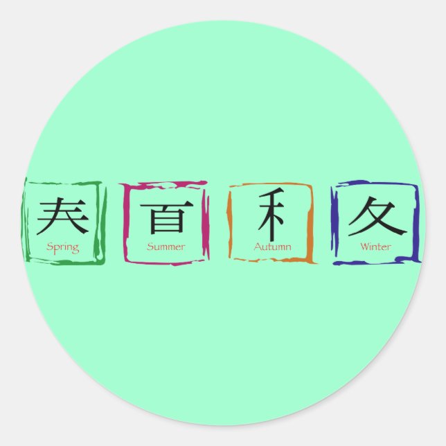 Adesivo Redondo 4 estações em japonês - texto preto (Frente)