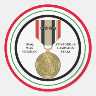 ADESIVO REDONDO 4 ESTRELAS DE CAMPANHA IRAQUE WAR VETERAN