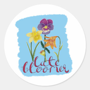 Adesivo Redondo 4 Flores de Primavera e Verão com Texto Chique