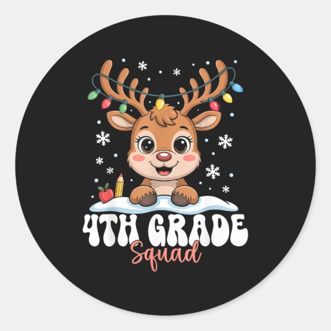 Adesivo Redondo 4th Grade Squad Reindeer Christmas Lights Cute Win (Frente)