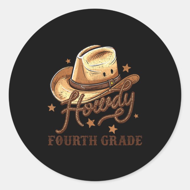 Adesivo Redondo 4th Grade Teacher Rodeo Country Western Howdy Four (Frente)