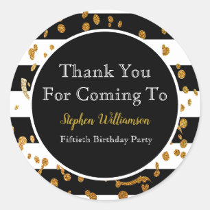 Adesivo Redondo 50ª Festa de aniversário  Black White Dourado Ob