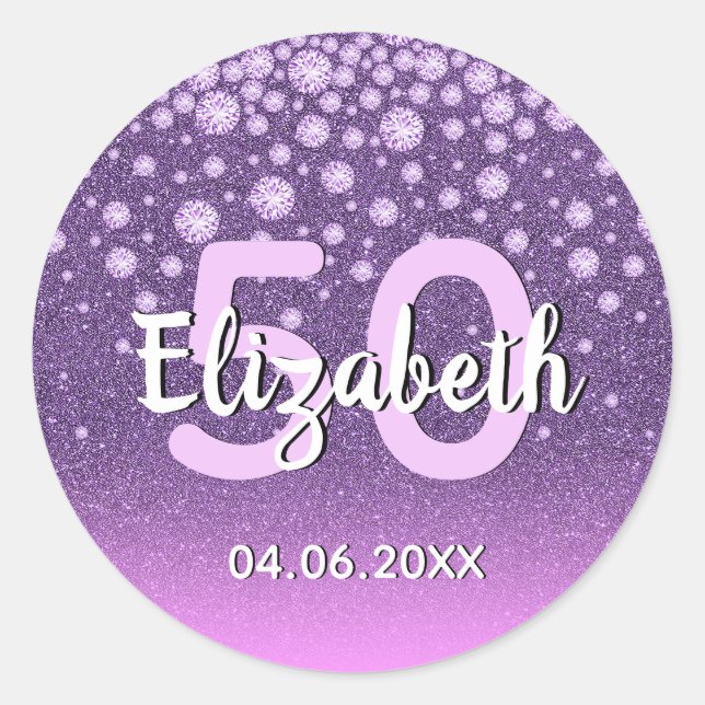 Adesivo Redondo 50ª festa de aniversário de diamantes-cinzentos ro (Frente)