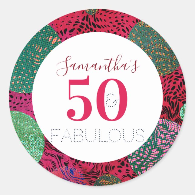 Adesivo Redondo 50º aniversário 50 e Fabuloso Partido Único (Frente)