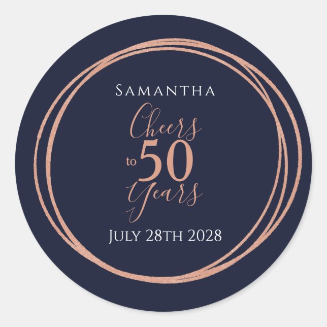 Adesivo Redondo 50º Aniversário Alegra-se a 50 anos de Rosa de Mar (Frente)